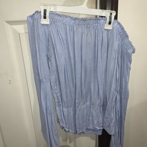 Blue white stripped off the shoulder long sleeve